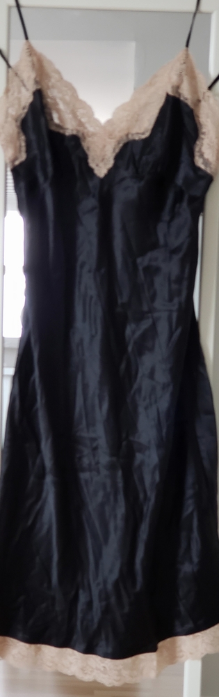 Victorias secret black silk nude lace slip chemise